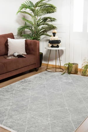 Modern Geometrik Desenli Gri Açık Gri Dijital Baskı Salon Halısı
