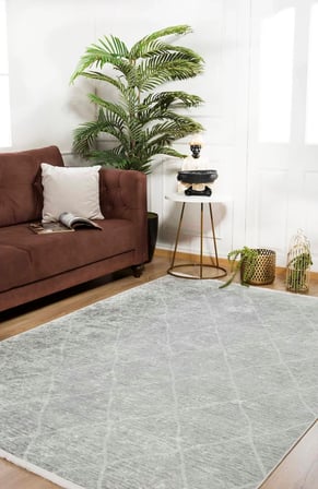 Gri Geometrik Salon Halısı Dijital Baskı Kaymaz Tabanlı Koridor