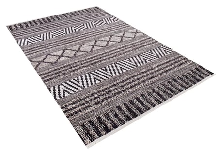 Gri Bohem Geometrik Desenli Dijital Baskı Salon Halısı Koridor