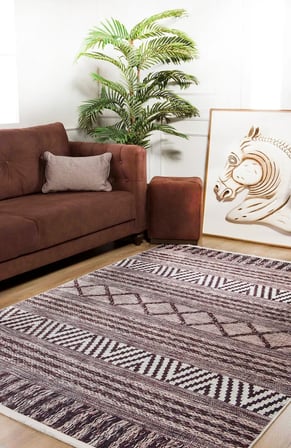 Gri Bohem Geometrik Desenli Dijital Baskı Salon Halısı Koridor