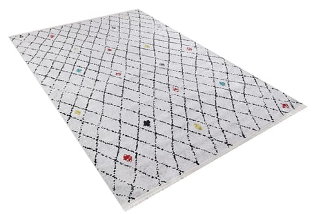 Beyaz Zeminli Geometrik Desenli Modern Dijital Baskı Salon Halısı