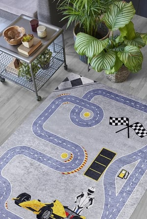 Gri Modern Dama Desenli Yıkanabilir Kaymaz Taban Halı Çocuk Koridor
