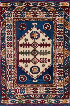 Kobalt Mavi Geometrik Yıkanabilir Kaymaz Salon Halısı Koridor Tipi