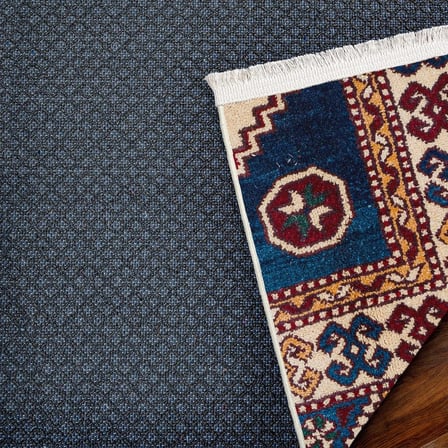 Kobalt Mavi Geometrik Yıkanabilir Kaymaz Salon Halısı Koridor Tipi