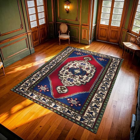 Koyu Kırmızı Geometrik Etnik Salon Halısı Kaymaz Taban Koridor