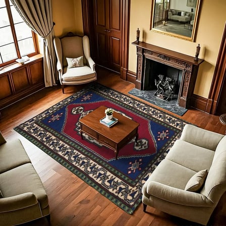 Koyu Kırmızı Geometrik Etnik Salon Halısı Kaymaz Taban Koridor
