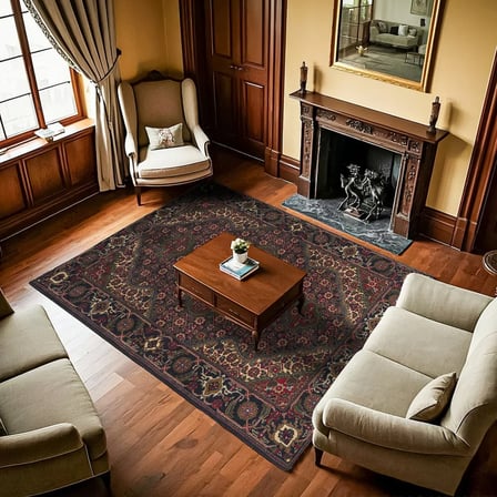 Bordo Klasik Madalyon Desenli Salon Halısı Kaymaz Tabanda Koridor