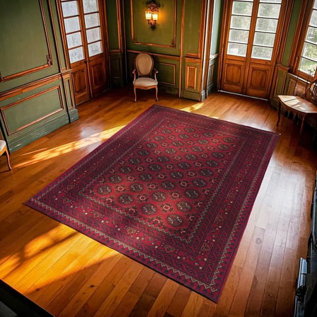 Bordo Geometrik Desenli Dijital Baskı Salon Halısı Kaymaz Koridor