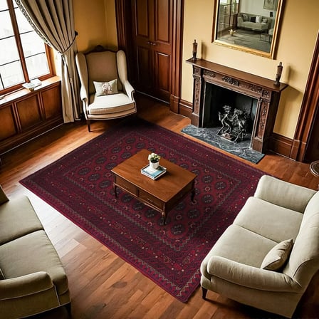 Bordo Geometrik Desenli Dijital Baskı Salon Halısı Kaymaz Koridor