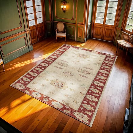 Bordo Ekru Klasik Madalyon Desenli Kaymaz Taban Salon Halısı