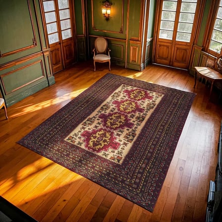 Bordo Geometrik Salon Halısı Kaymaz Taban Dijital Baskı Koridor