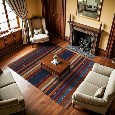 Bordo Etnik Çizgili Kaymaz Taban Salon Kilimi Bohem Dijital Baskı