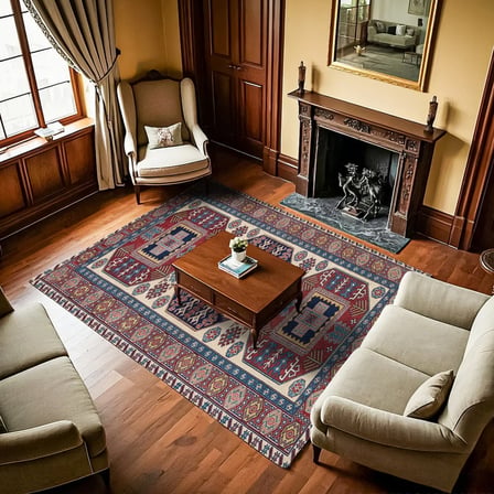 Krem Bordo Geometrik Etnik Kaymaz Tabanlı Salon ve Koridor Halısı