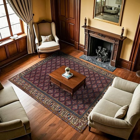Bordo Geometrik Desenli Dijital Baskı Kaymaz Taban Halı Koridor