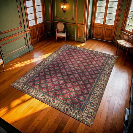 Bordo Geometrik Desenli Dijital Baskı Kaymaz Taban Halı Koridor
