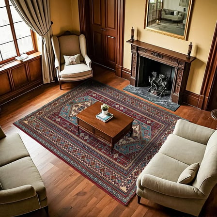 Bordo Etnik Geometrik Desenli Kaymaz Taban Salon Halısı Koridor