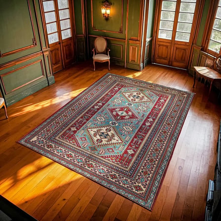 Bordo Etnik Geometrik Desenli Kaymaz Taban Salon Halısı Koridor