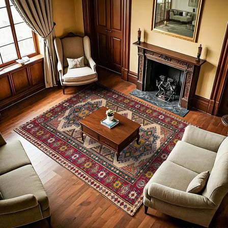 Krem Bordo Etnik Dijital Baskı Kaymaz Taban Salon Halısı Koridor