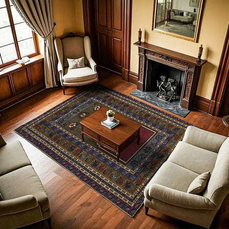 Kiremit Geometrik Salon Halısı Kaymaz Taban Dijital Baskı Koridor