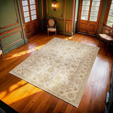 Krem Klasik Çiçekli Salon Halısı Kaymaz Taban Baskı Koridor Eskitme Vintage