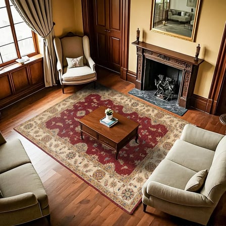 Bordo Madalyon Desenli Kaymaz Taban Salon Halısı Koridor Etnik