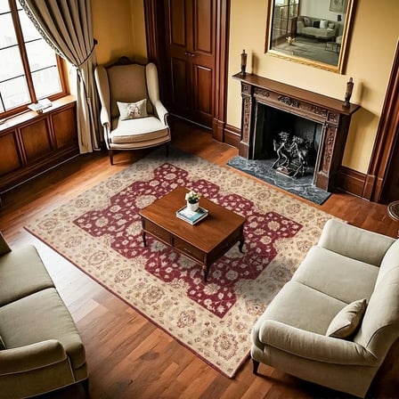 Bordo Klasik Çiçekli Dijital Baskı Kaymaz Taban Salon Halısı