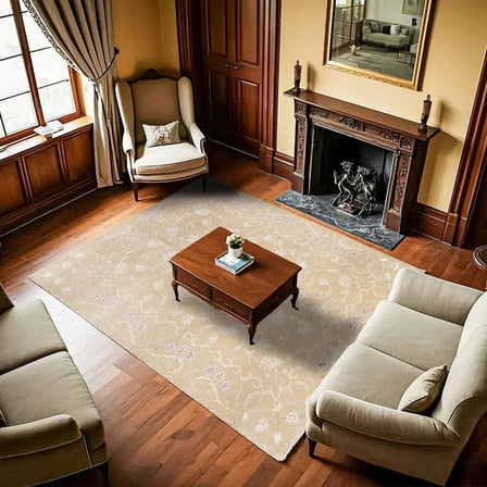 Krem Çiçekli Dijital Baskı Kaymaz Tabanlı Salon Halısı Koridor Modeli