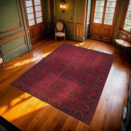 Koyu Bordo Dijital Baskı Geometrik Desenli Kaymaz Taban Halı