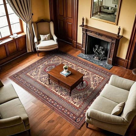 Krem Geometrik Salon Halısı Kaymaz Taban Dijital Baskı Koridor