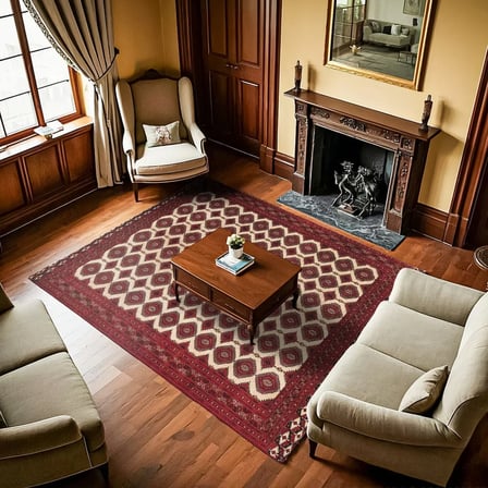 Bordo Geometrik Salon Halısı Kaymaz Taban Dijital Baskı Etnik Stil