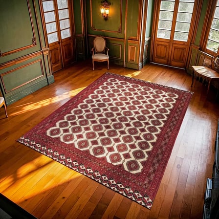 Bordo Geometrik Salon Halısı Kaymaz Taban Dijital Baskı Etnik Stil
