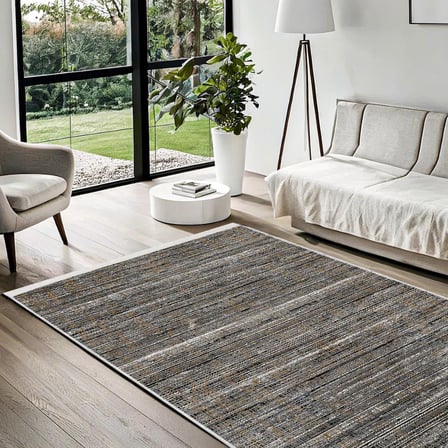Antrasit Gri Soyut Desenli Modern Kaymaz Tabanlı Salon Koridor Halısı