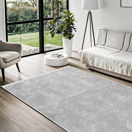 Gri Geometrik Modern Kaymaz Tabanlı Salon Halısı Dijital Baskı Koridor Uyumlu