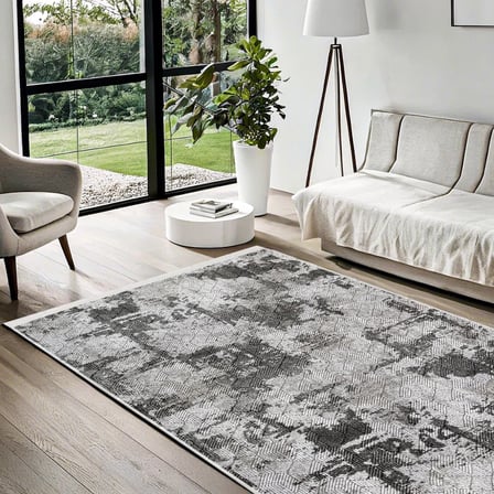 Gri Soyut Desenli Kaymaz Tabanlı Modern Salon Koridor Halısı Dijital Baskı