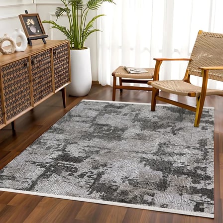 Gri Soyut Desenli Kaymaz Tabanlı Modern Salon Koridor Halısı Dijital Baskı