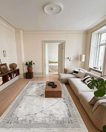 Gri Soyut Desenli Modern Kaymaz Tabanlı Salon ve Koridor Halısı Dijital Baskı