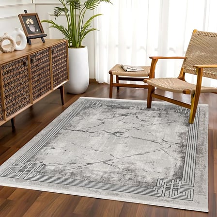 Gri Soyut Desenli Modern Kaymaz Tabanlı Salon ve Koridor Halısı Dijital Baskı
