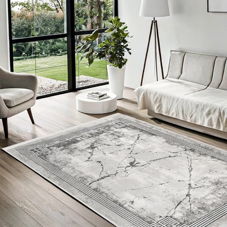 Gri Soyut Desenli Modern Kaymaz Tabanlı Salon ve Koridor Halısı Dijital Baskı