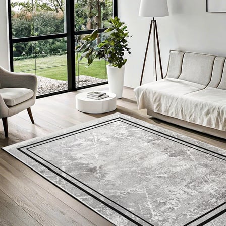 Gri Soyut Modern Salon Halısı Kaymaz Taban Dijital Baskı Koridor Modeli