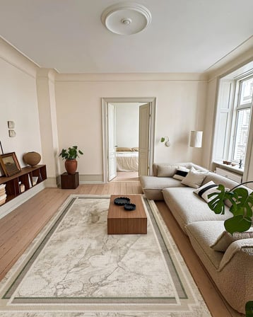 Bej Modern Mandala Desenli Kaymaz Taban Salon Halısı Dijital Baskı