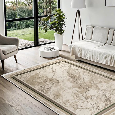 Bej Modern Mandala Desenli Kaymaz Taban Salon Halısı Dijital Baskı