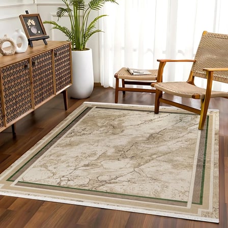 Bej Modern Mandala Desenli Kaymaz Taban Salon Halısı Dijital Baskı