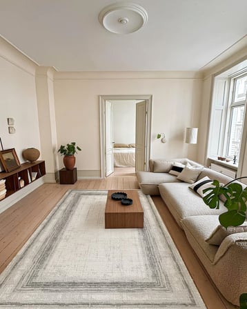 Gri Geometrik Desenli Modern Dijital Baskı Salon Halısı Kaymaz Taban
