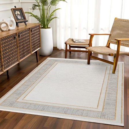 Gri Bordürlü Modern Salon Halısı Dijital Baskı Kaymaz Tabanlı Koridor Halısı