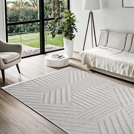 Gri Geometrik Modern Kaymaz Taban Salon Halısı İskandinav Tarzı Dijital Baskı