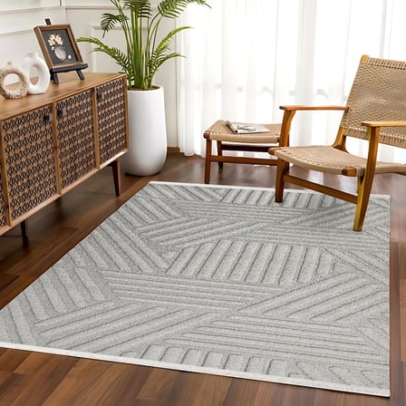 Gri Geometrik Modern Kaymaz Taban Salon Halısı İskandinav Tarzı Dijital Baskı