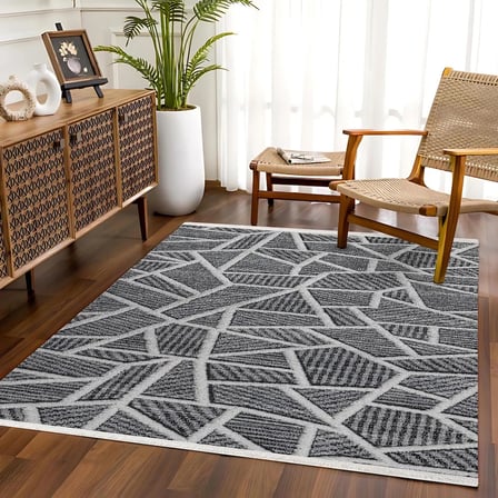 Gri Geometrik Desenli Modern Kaymaz Taban Salon Halısı Koridor İçin