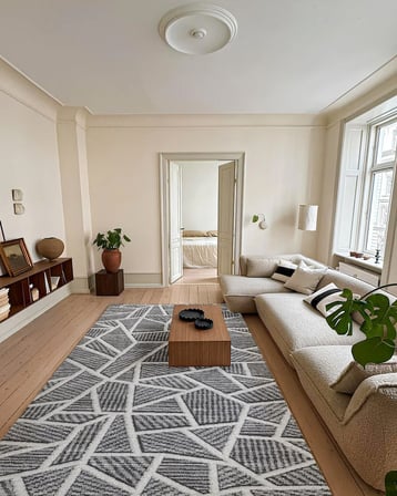 Gri Geometrik Desenli Modern Kaymaz Taban Salon Halısı Koridor İçin