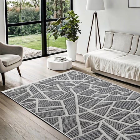 Gri Geometrik Desenli Modern Kaymaz Taban Salon Halısı Koridor İçin
