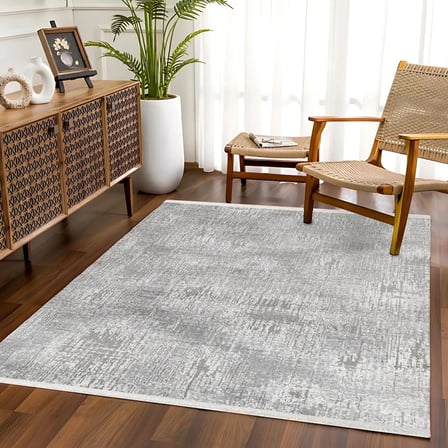 Gri Salon Halısı Modern Soyut Dijital Baskı Kaymaz Tabanlı Pamuk-Polyester Karışım